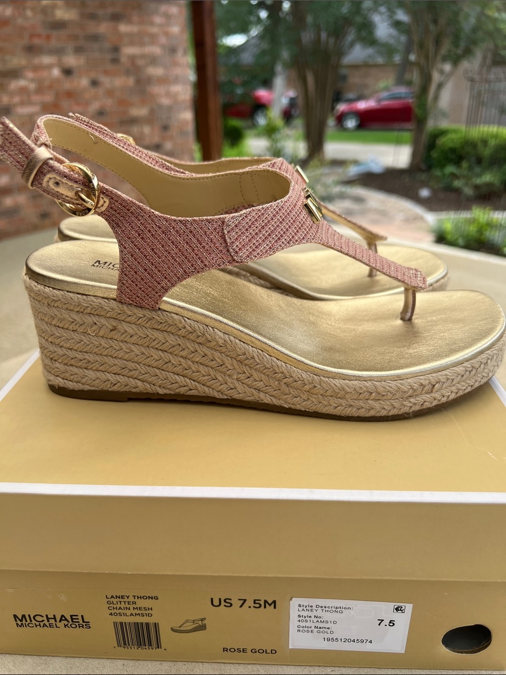 Michael Kors Pink Laney Thong Espadrille Wedge Sandals Rose Gold 7.5 - Picture 8 of 14